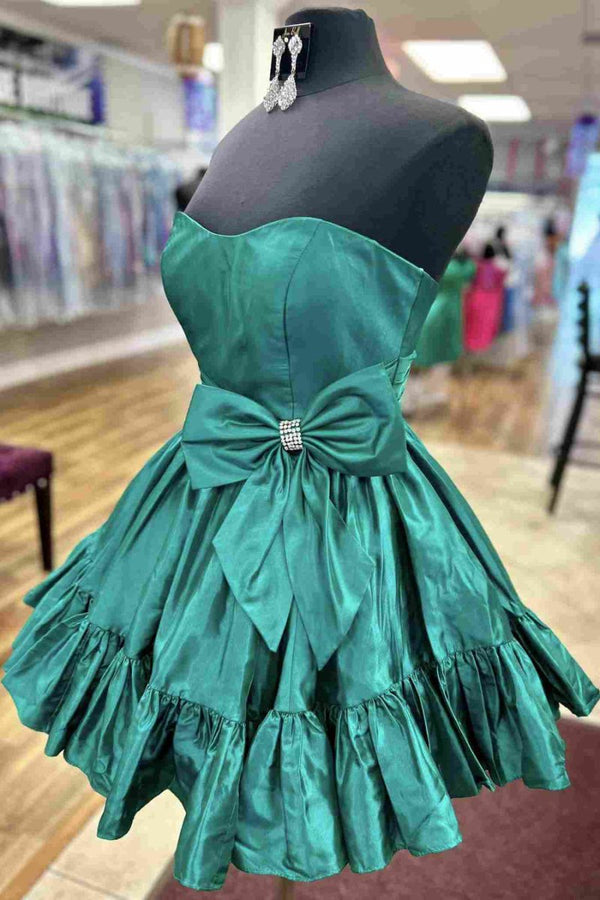 Hinako | Pink Strapless Ruffle Homecoming Dress with Bow