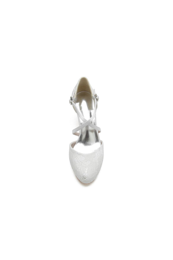 White Lace Mid - Heel Pumps with Elegant Design - KissProm