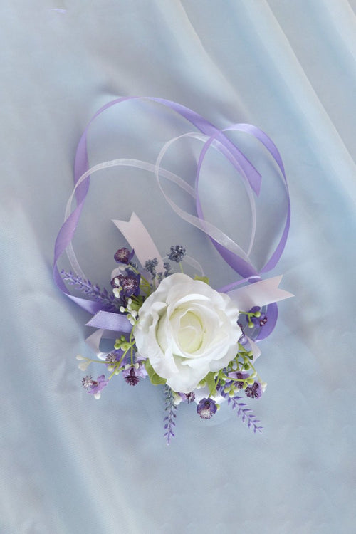 Artificial Silk Lavender Roses Wedding Wrist Corsage - KissProm