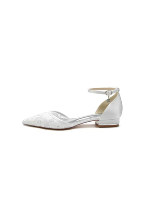 Lace Pointed Toe Ankle Strap Kitten Heels - KissProm