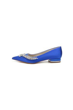 Satin Pointed Toe Beading Kitten Heels - KissProm