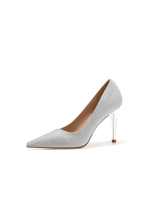 Wedding Shoes Microfiber Leather Close - Toe Stiletto Heel With Sequins - KissProm