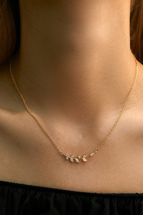 Leaf Pendant Zircon Necklace - KissProm