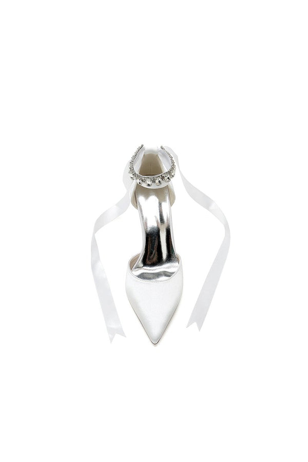 Pointed Toe Stiletto Heels with Ribbon Tie - KissProm