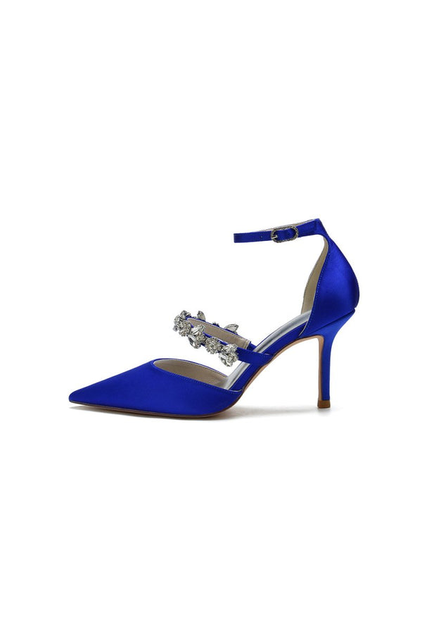 Satin High Heels with Rhinestone Strap - KissProm