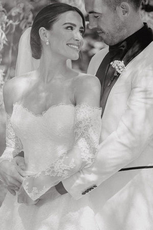 Vintage A-Line Sweetheart White Lace Wedding Dresses with Slit