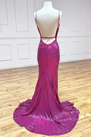 Mermaid V Neck Sequins Prom Dress with Slit – Prom Dress by KissProm | Available at KissProm
