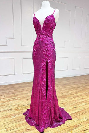 Mermaid V Neck Sequins Prom Dress with Slit – Prom Dress by KissProm | Available at KissProm