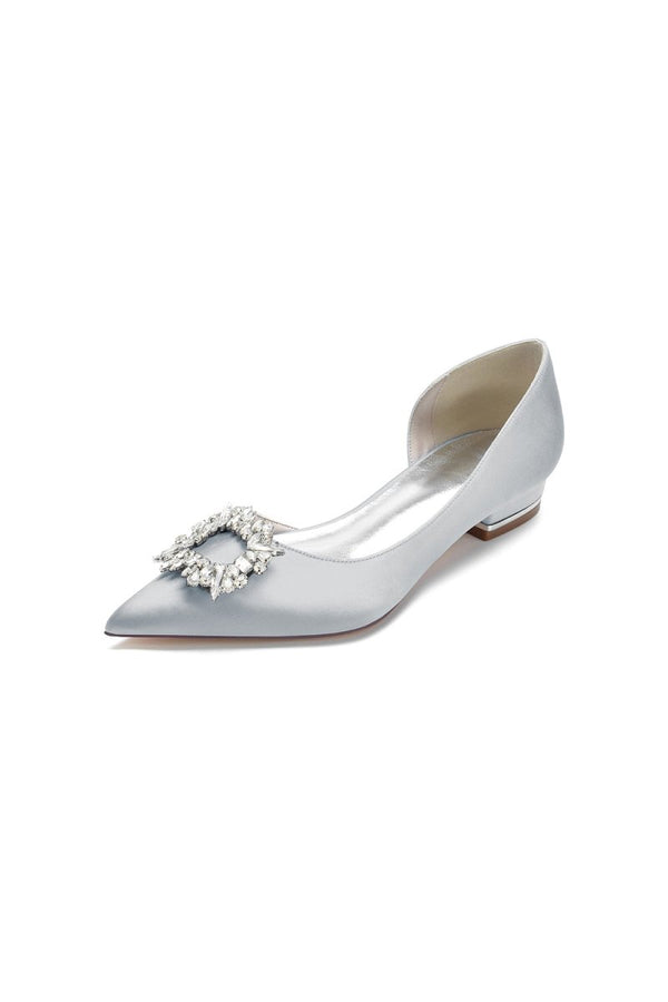 Satin Pointed Toe Kitten Heels With Rhinestone - KissProm