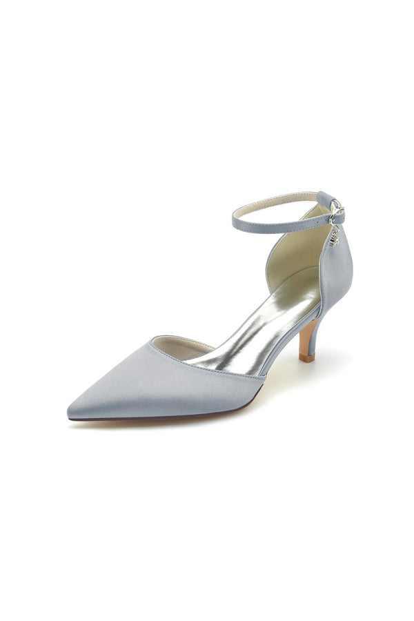 Simple Pointed Toe Satin Kitten Heels - KissProm