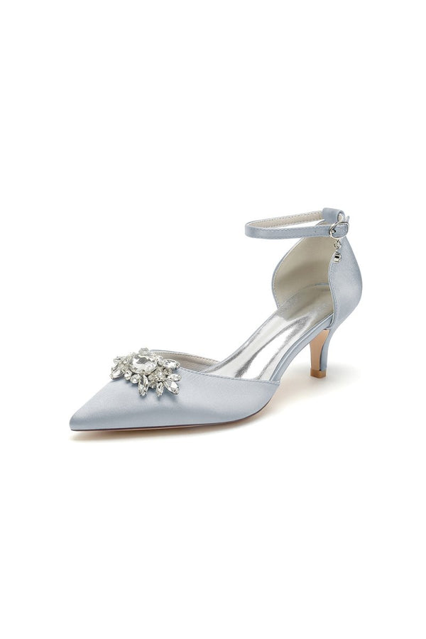 Pointed Toe Rhinestone Kitten Heels - KissProm