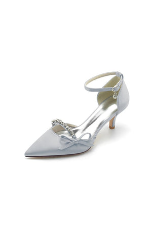 Pointed Toe Rhinestone Kitten Heels With Bow - KissProm