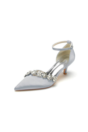 Elegant Pointed Toe Rhinestone Kitten Heels - KissProm