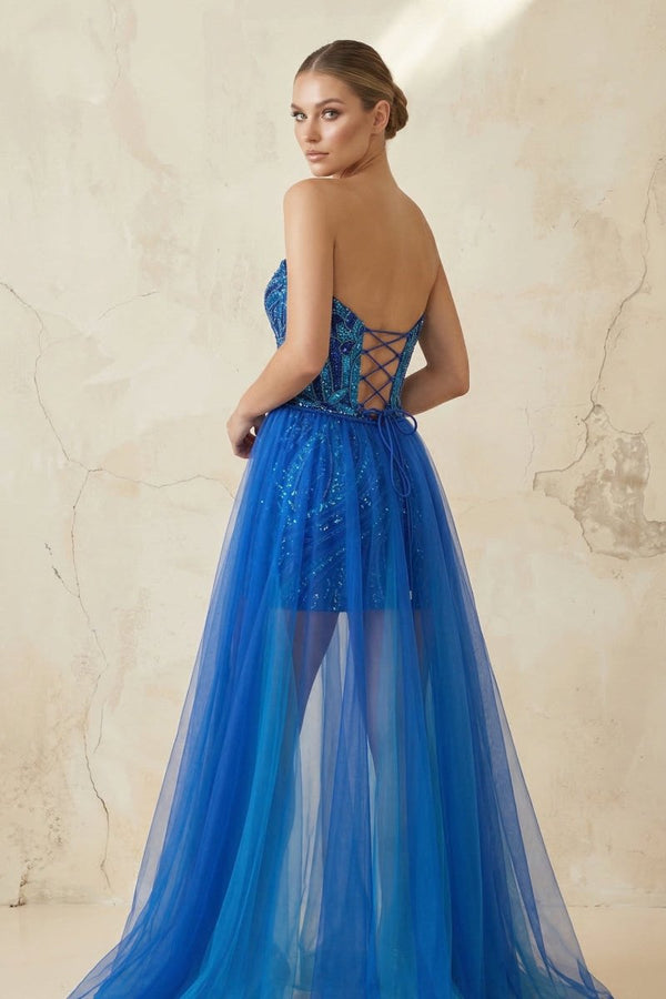 Royal Blue - Sheath V Neck Sequined Mini Party Dresses with Train – Homecoming Dresses by KissProm | Available at KissProm