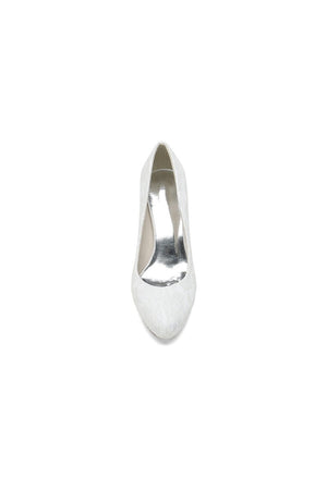 Elegant White Lace High Heels with Wooden Heel - KissProm
