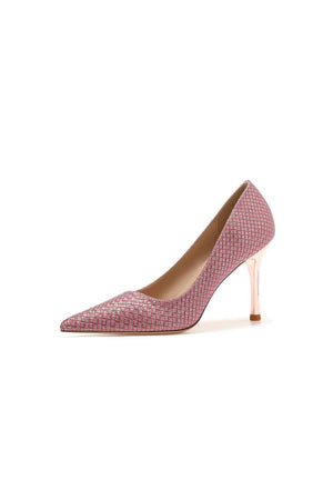 Wedding Shoes Microfiber Leather Close - Toe Stiletto Heel With Sequins - KissProm