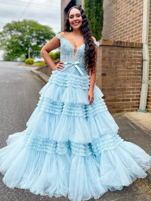 Princess A Line Off the Shoulder Light Pink Long Prom Dress with Ruffles