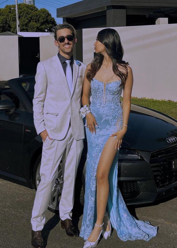 Mermaid Spaghetti Straps Appliques Prom Dress with Slit – Prom Dress by KissProm | Available at KissProm