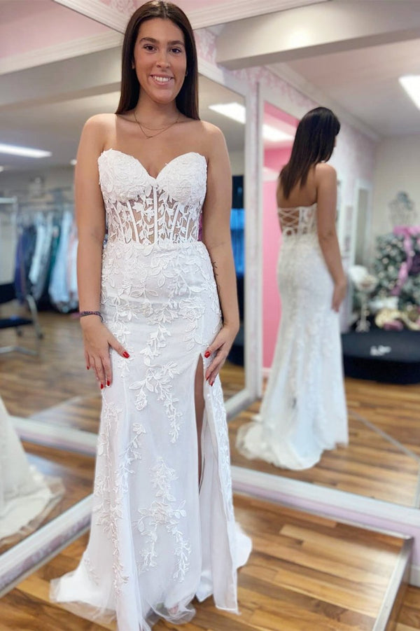 Mermaid Strapless Corset Lace Prom Dress with Slit – Prom Dress by KissProm | Available at KissProm