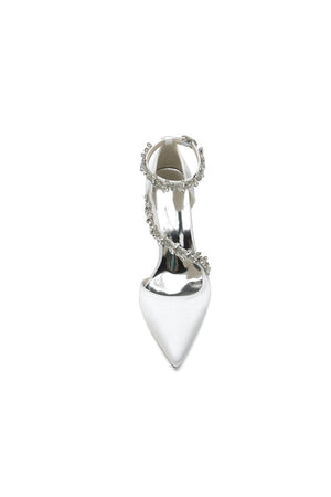 White Satin Pump with Silver Chain Accent - KissProm
