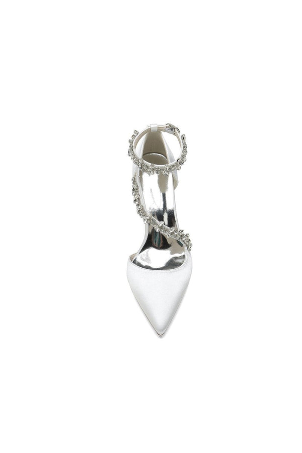 White Satin Pump with Silver Chain Accent - KissProm