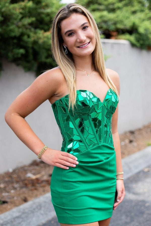 Pippa | Red Sweetheart Short Homecoming Dress with Cut Glass Mirrors