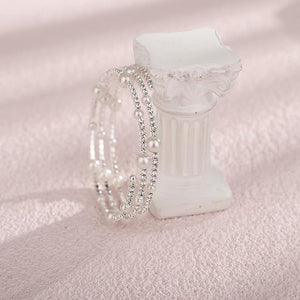 Multi Layered Stretch Wrap Silver Bracelets with Rhinestone - KissProm
