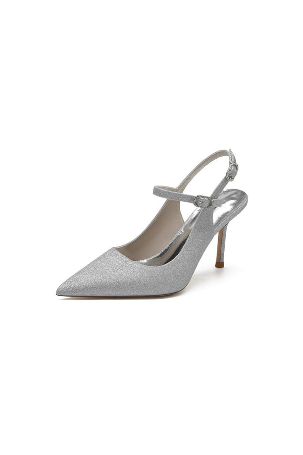 Sequin Slingback Pointed Toe High Heels - KissProm