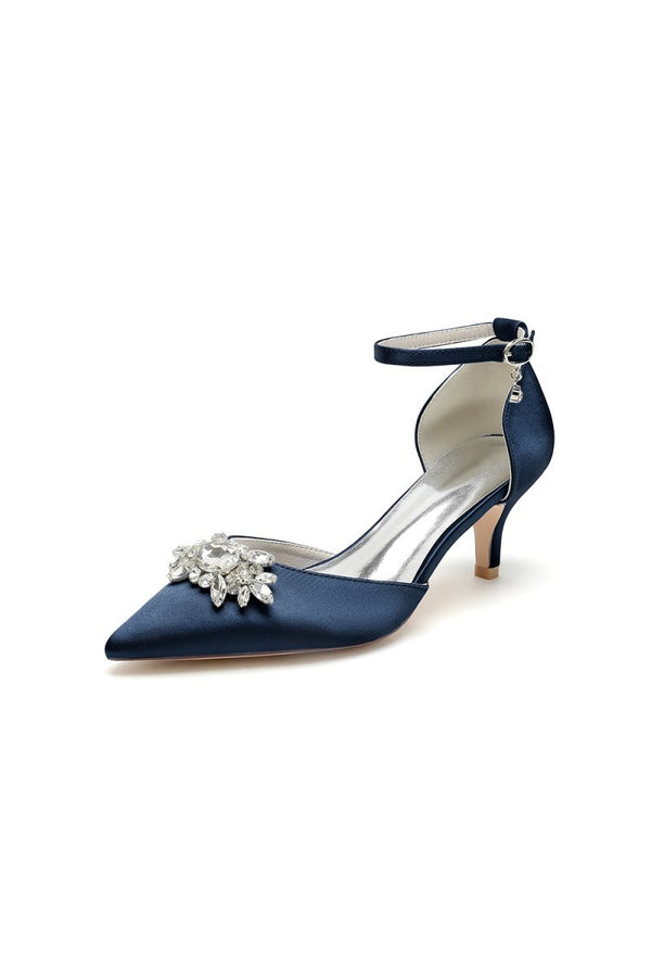 Pointed Toe Rhinestone Kitten Heels - KissProm