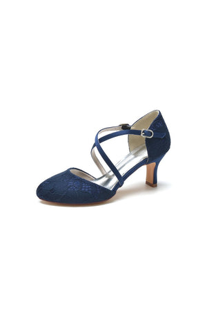 White Lace Mid - Heel Pumps with Elegant Design - KissProm