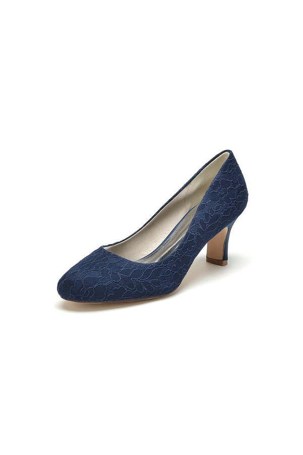 Elegant White Lace High Heels with Wooden Heel - KissProm