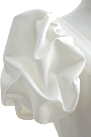 Elegant A Line V Neck White Wedding Dress with Short Sleeves - KissProm