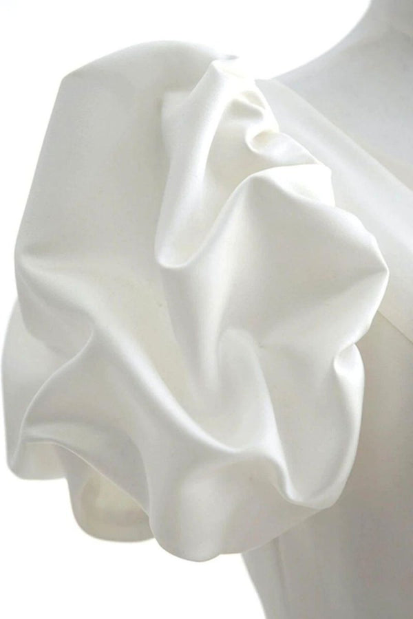 Elegant A Line V Neck White Wedding Dress with Short Sleeves - KissProm