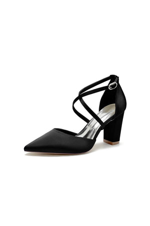 White Satin Pump with Cross - Strap and Metal Accent - KissProm