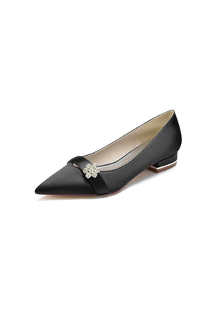 Satin Pointed Toe Floral Beading Kitten Heels - KissProm