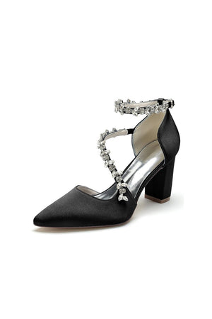 White Satin Pump with Silver Chain Accent - KissProm