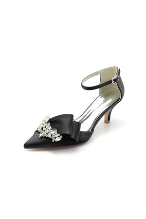 Rhinestone Pointed Toe Satin High Heels - KissProm