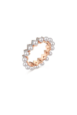925 Sterling Silver Full Pearl 5A Cubic Zirconia Crown Shaped Ring - KissProm