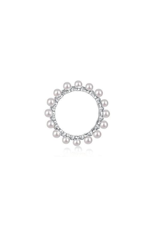 925 Sterling Silver Full Pearl 5A Cubic Zirconia Crown Shaped Ring - KissProm