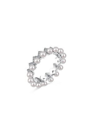925 Sterling Silver Full Pearl 5A Cubic Zirconia Crown Shaped Ring - KissProm