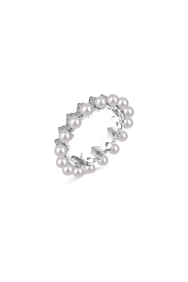 925 Sterling Silver Full Pearl 5A Cubic Zirconia Crown Shaped Ring - KissProm