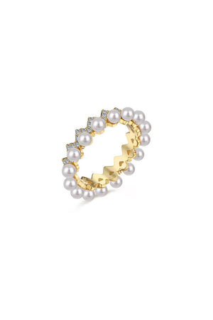 925 Sterling Silver Full Pearl 5A Cubic Zirconia Crown Shaped Ring - KissProm