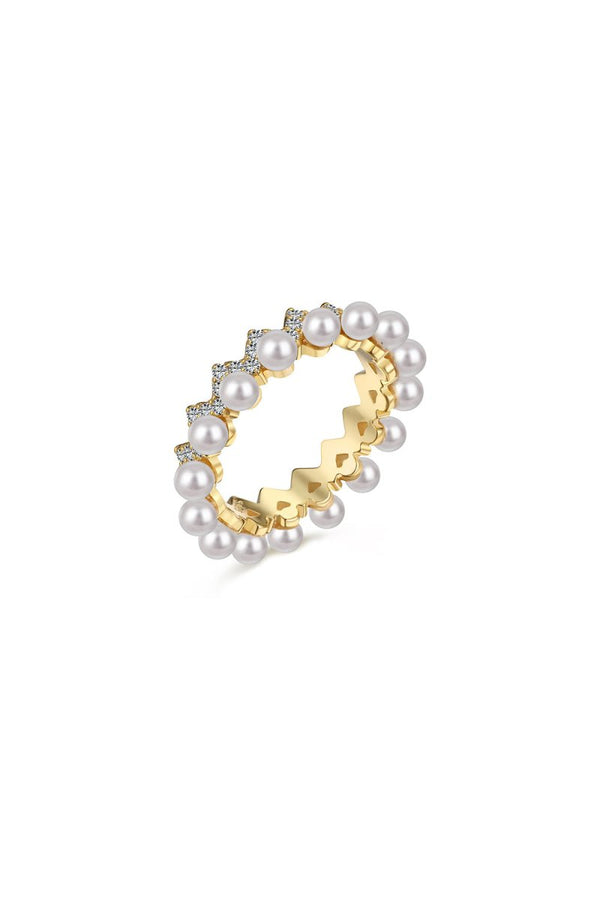925 Sterling Silver Full Pearl 5A Cubic Zirconia Crown Shaped Ring - KissProm