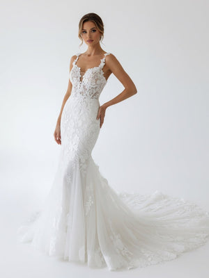 Fairy Mermaid Sweetheart Lace Wedding Dresses with Appliques - KissProm