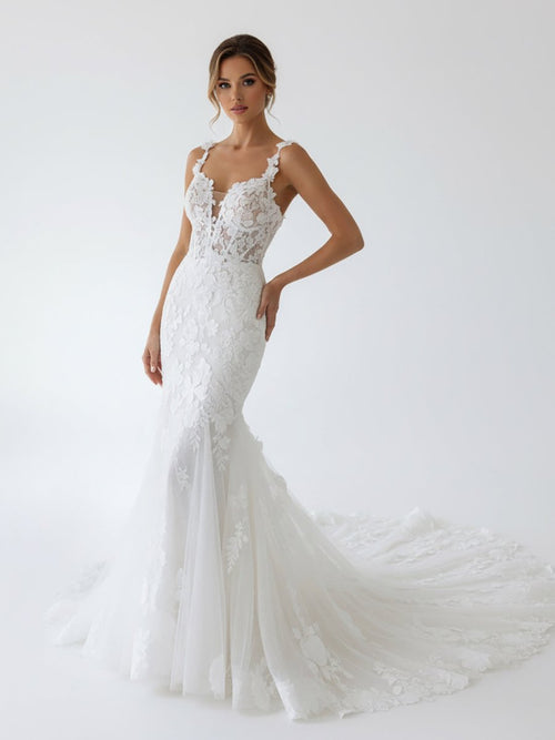 Fairy Mermaid Sweetheart Lace Wedding Dresses with Appliques - KissProm