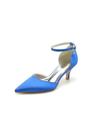 Simple Pointed Toe Satin Kitten Heels - KissProm