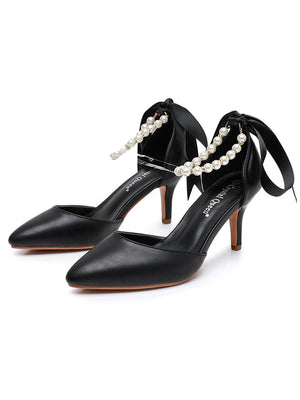 Matte Soft PU Leather Pointed Toe High Heels - KissProm