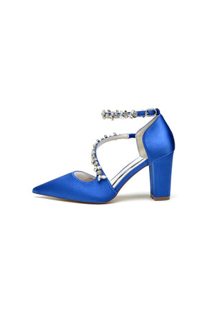 White Satin Pump with Silver Chain Accent - KissProm