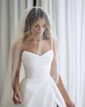 A-Line White Sleeveless Satin Wedding Dress With Side Slit – Wedding Dress by KissProm | Available at KissProm