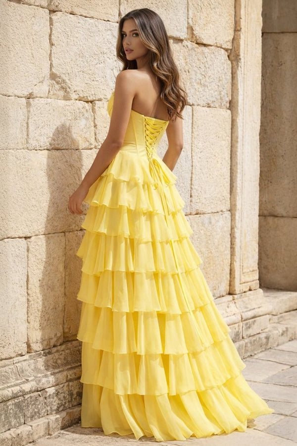 Strapless A-Line Ruffle Long Prom Dress With Split – Prom Dresses by KissProm | Available at KissProm